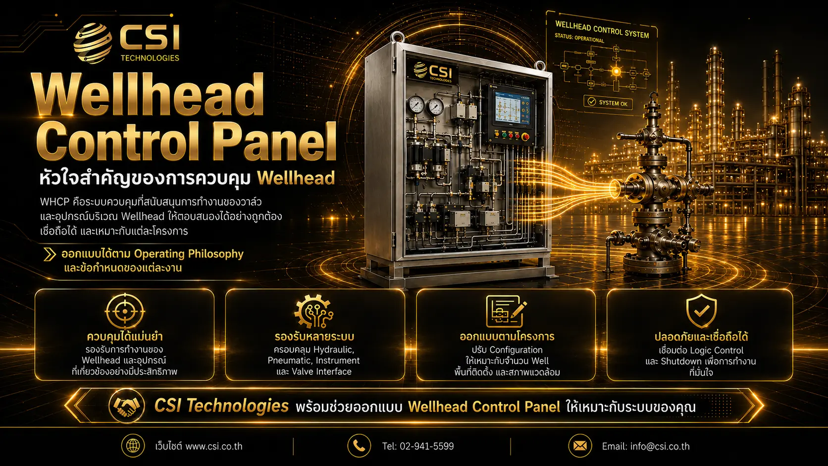 Wellhead Control Panel WHCP โดย CSI Technologies Thailand ระบบ Hydraulic Pneumatic Instrument และ Valve Control สำหรับ Oil and Gas